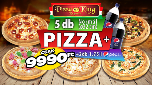 Pizza King 13 - 5 db normál pizza 2db 1,75l Pepsivel - Szuper ajánlat - Online rendelés
